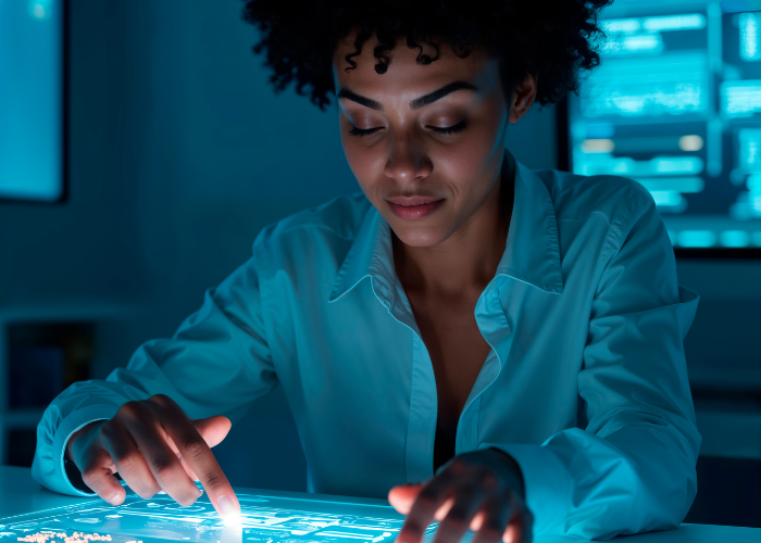 A lady working on a hologram