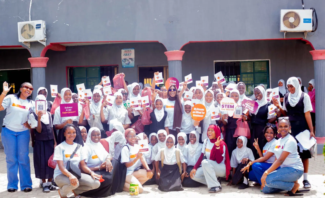 A group of girls in a STEM club