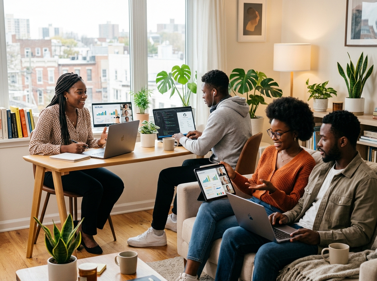 Young people working on their decvices