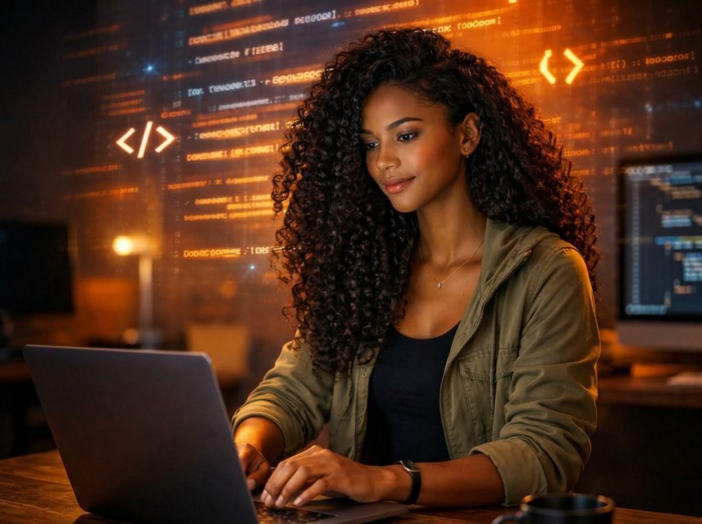 A lady working on code