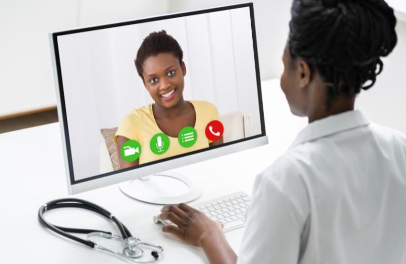 A doctor and a patient on a video call
