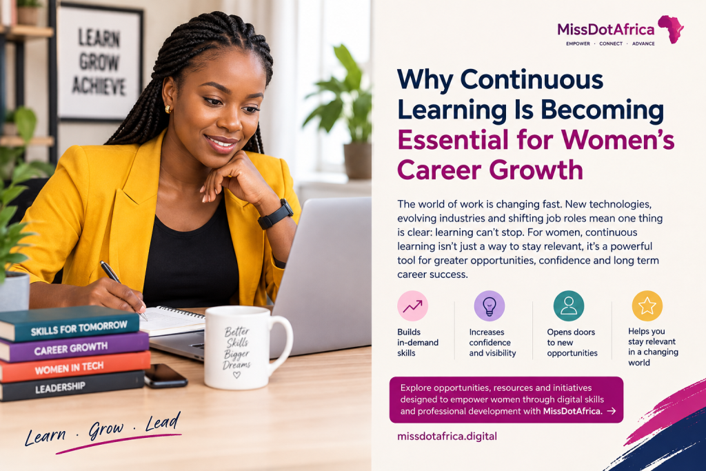 Woman learning online for career growth.