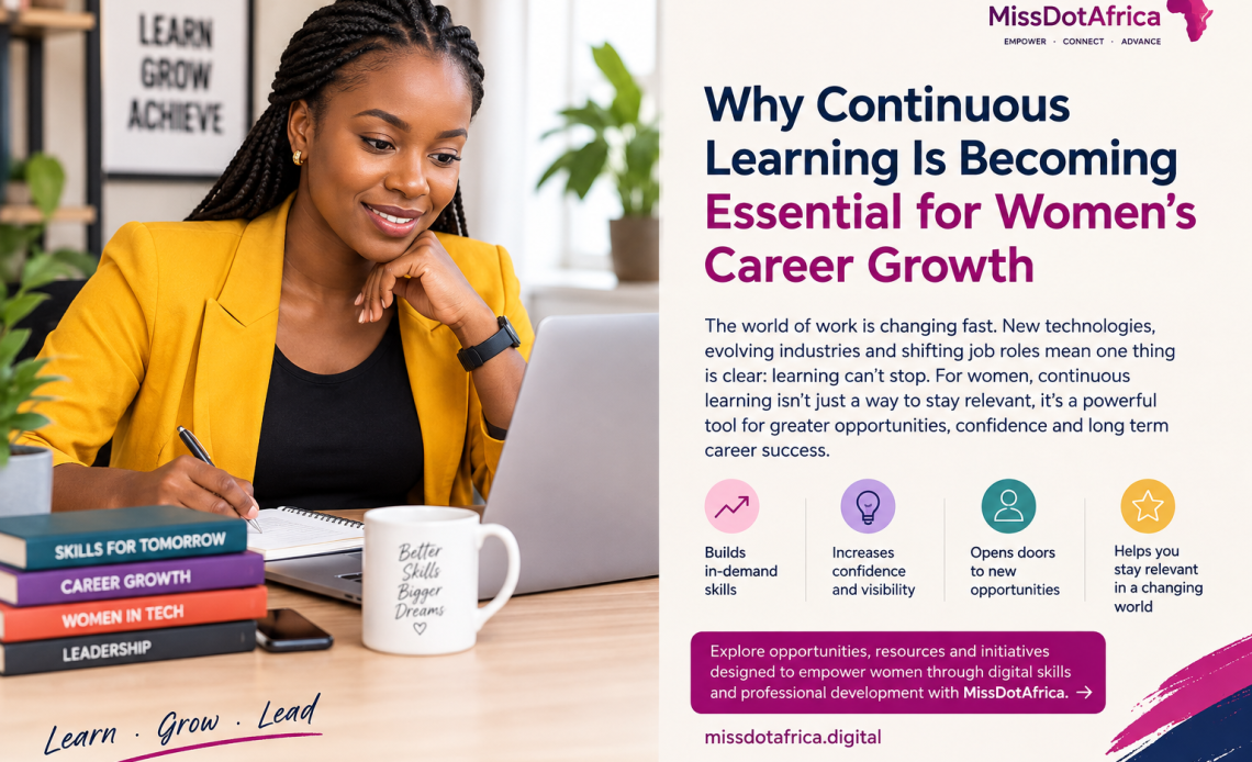 Woman learning online for career growth.
